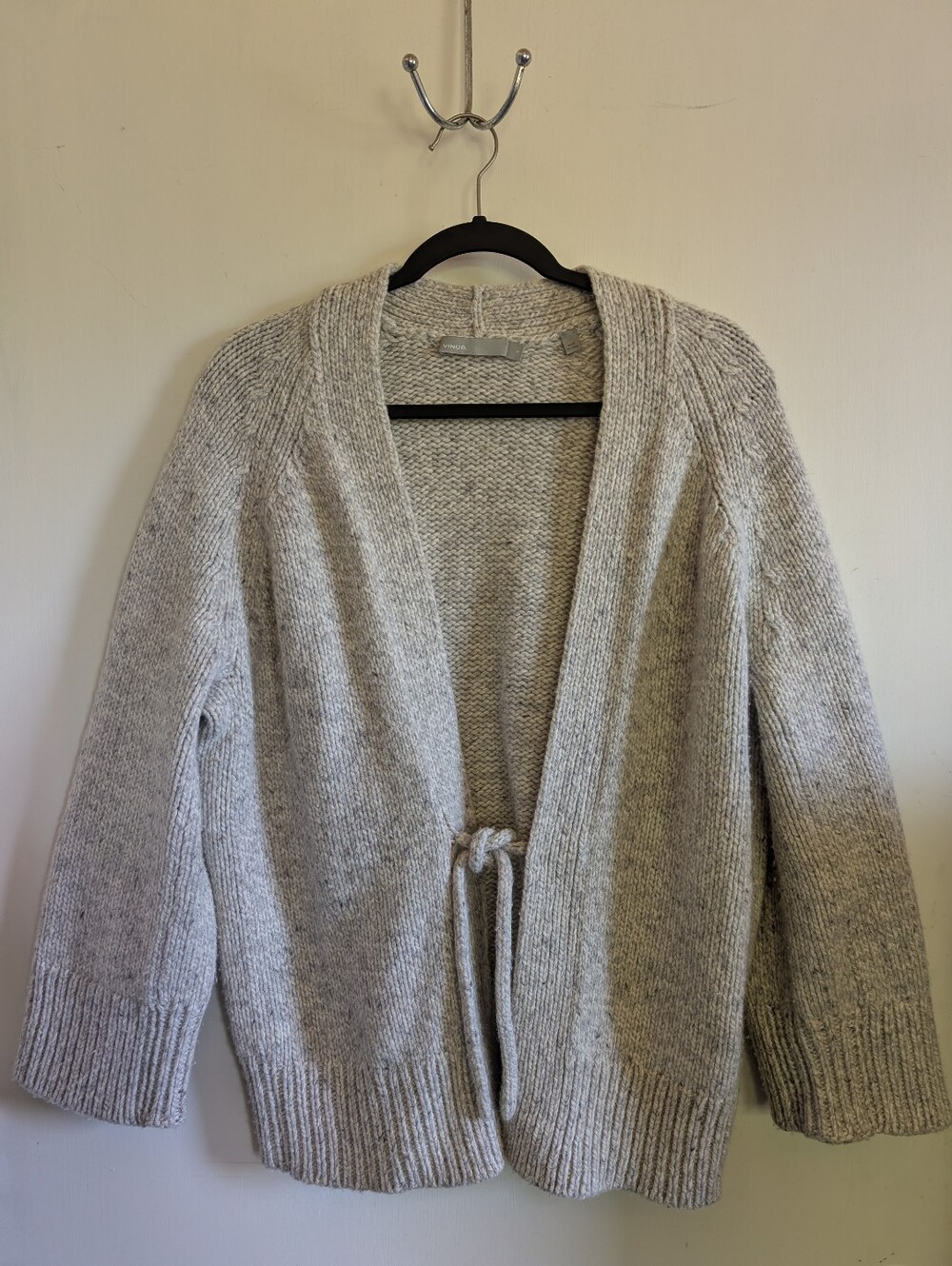 Vince Light Gray Open-Front Tie Cardigan Wool Cashmere Blend Ladies Sz S